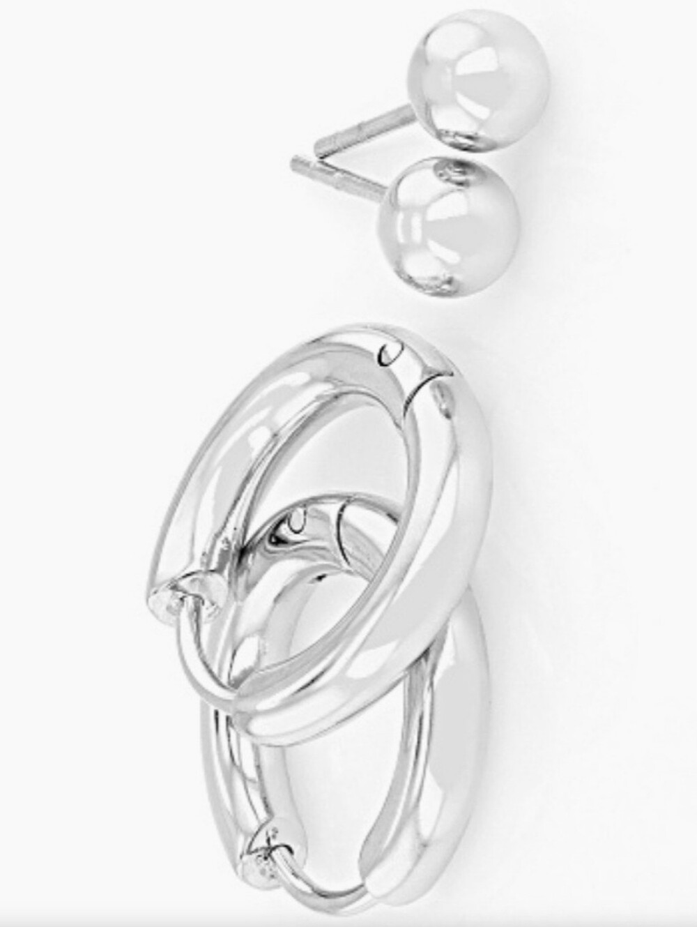 NIB Stainless Steel Huggie Hoop & Ball Stud Earring Set